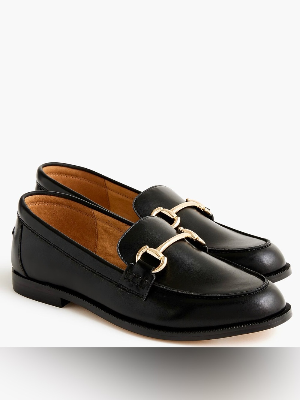 J. Crew Black Leather Gold-Bit Loafers